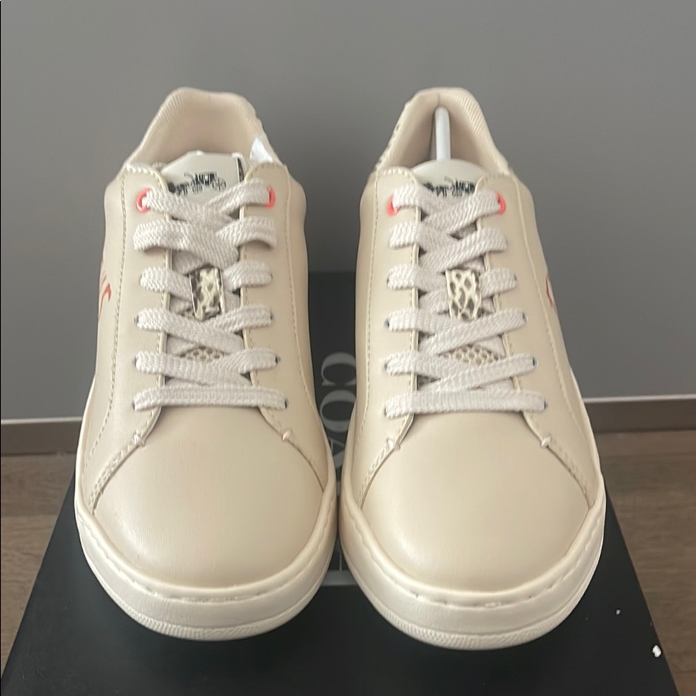 Coach Limited Edition Basquiat Cream Sneakers with Red Accents
